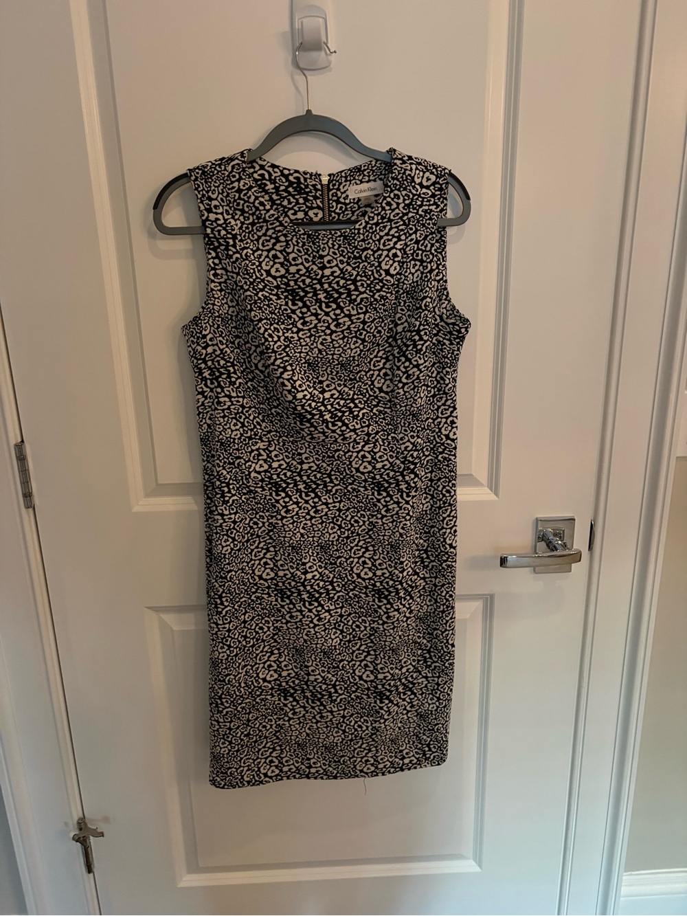 Calvin Klein Black and White Leopard-Print Sheath Dress